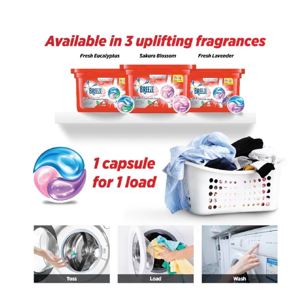 Breeze 3-in-1 Fresh Lavender Power Laundry Capsules 18s