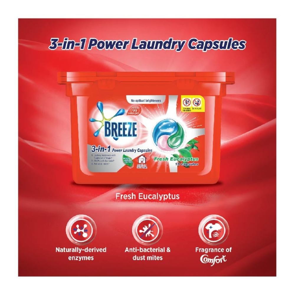 Breeze 3-in-1 Fresh Eucalyptus Power Laundry Capsules 18s<BR>