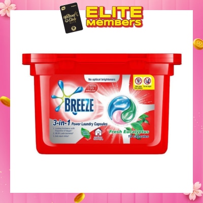 BREEZE Breeze 3-in-1 Fresh Eucalyptus Power Laundry Capsules 18s