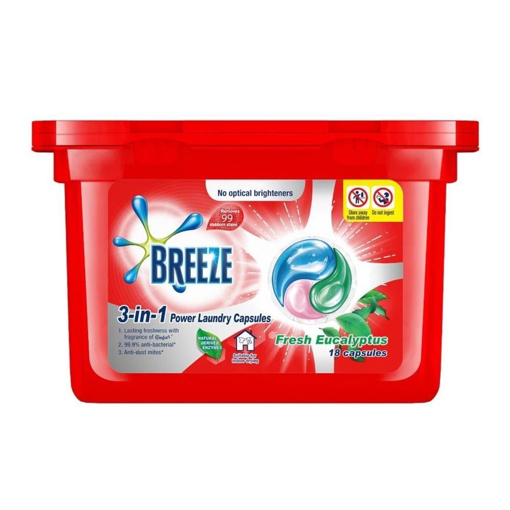 Breeze 3-in-1 Fresh Eucalyptus Power Laundry Capsules 18s<BR>