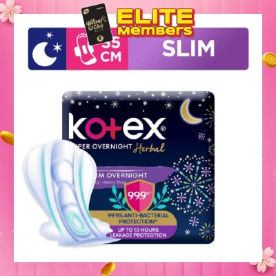 KOTEX Super Overnight Herbal Slim Sanitary Pad 35cm 99.9% Anti-Bacterial Up to 10hrs Leakage Protection (For Heavy Flow) 12s
