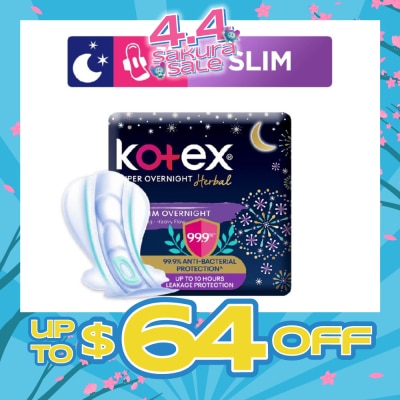 KOTEX - Super Overnight Herbal Slim Sanitary Pad 35cm 99.9% Anti-Bacterial Up to 10hrs Leakage Protection (For Heavy Flow) 12s