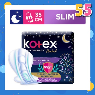 KOTEX Super Overnight Herbal Slim Sanitary Pad 35cm 99.9% Anti-Bacterial Up to 10hrs Leakage Protection (For Heavy Flow) 12s