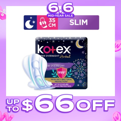 KOTEX - Super Overnight Herbal Slim Sanitary Pad 35cm 99.9% Anti-Bacterial Up to 10hrs Leakage Protection (For Heavy Flow) 12s