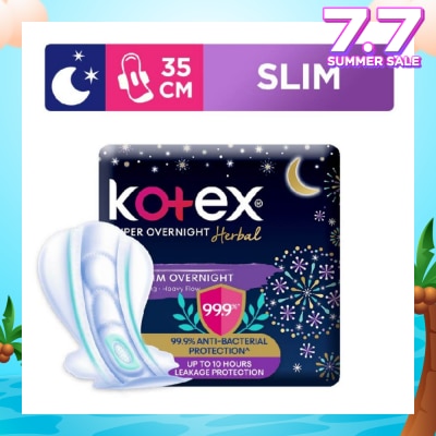 KOTEX Super Overnight Herbal Slim Sanitary Pad 35cm 99.9% Anti-Bacterial Up to 10hrs Leakage Protection (For Heavy Flow) 12s