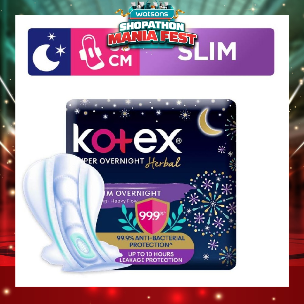 Super Overnight Herbal Slim Sanitary Pad 35cm 99.9% Anti-Bacterial Up to 10hrs Leakage Protection (For Heavy Flow) 12s