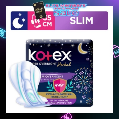 KOTEX Super Overnight Herbal Slim Sanitary Pad 35cm 99.9% Anti-Bacterial Up to 10hrs Leakage Protection (For Heavy Flow) 12s