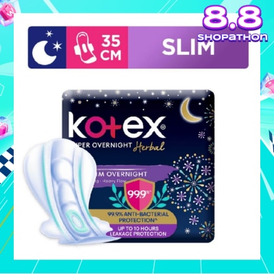 KOTEX Super Overnight Herbal Slim Sanitary Pad 35cm 99.9% Anti-Bacterial Up to 10hrs Leakage Protection (For Heavy Flow) 12s
