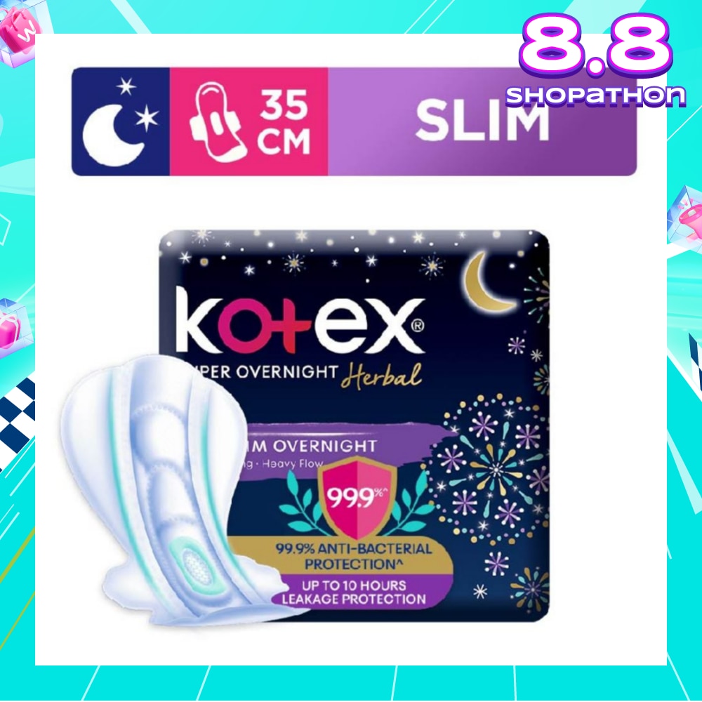 Super Overnight Herbal Slim Sanitary Pad 35cm 99.9% Anti-Bacterial Up to 10hrs Leakage Protection (For Heavy Flow) 12s