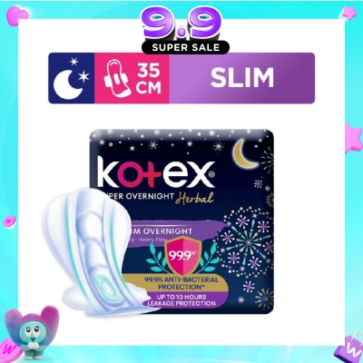 KOTEX - Super Overnight Herbal Slim Sanitary Pad 35cm 99.9% Anti-Bacterial Up to 10hrs Leakage Protection (For Heavy Flow) 12s image