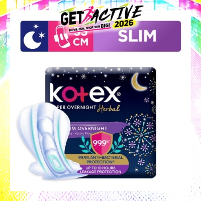 KOTEX - Super Overnight Herbal Slim Sanitary Pad 35cm 99.9% Anti-Bacterial Up to 10hrs Leakage Protection (For Heavy Flow) 12s image
