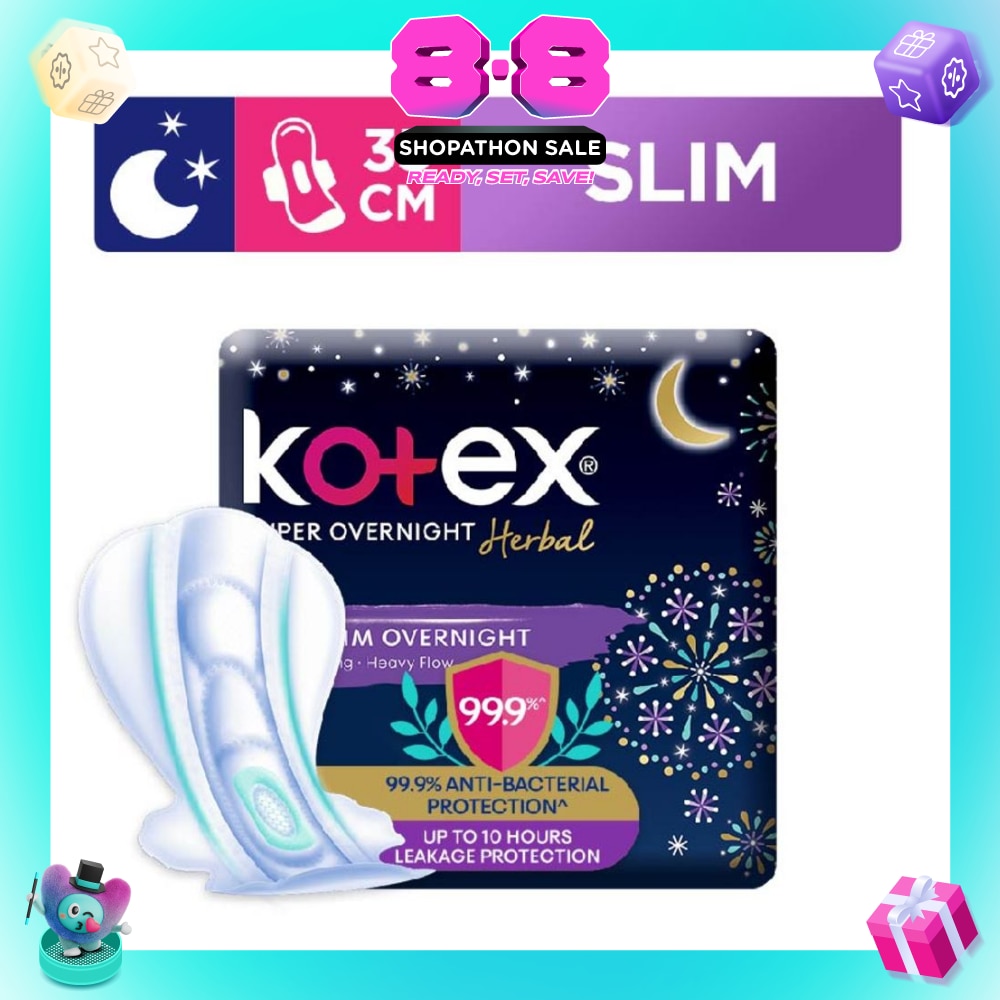 Super Overnight Herbal Slim Sanitary Pad 35cm 99.9% Anti-Bacterial Up to 10hrs Leakage Protection (For Heavy Flow) 12s