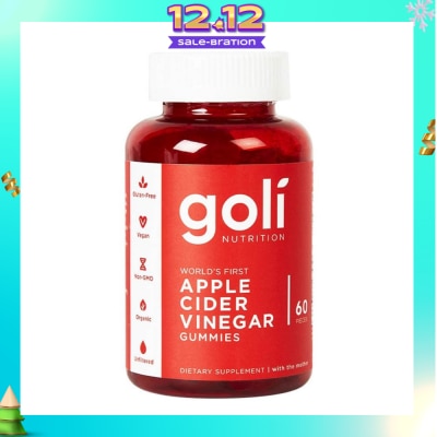 GOLI NUTRITION World's First Vegan Gluten Free Apple Cider Vinegar Gummies (Non-GMO) 60s