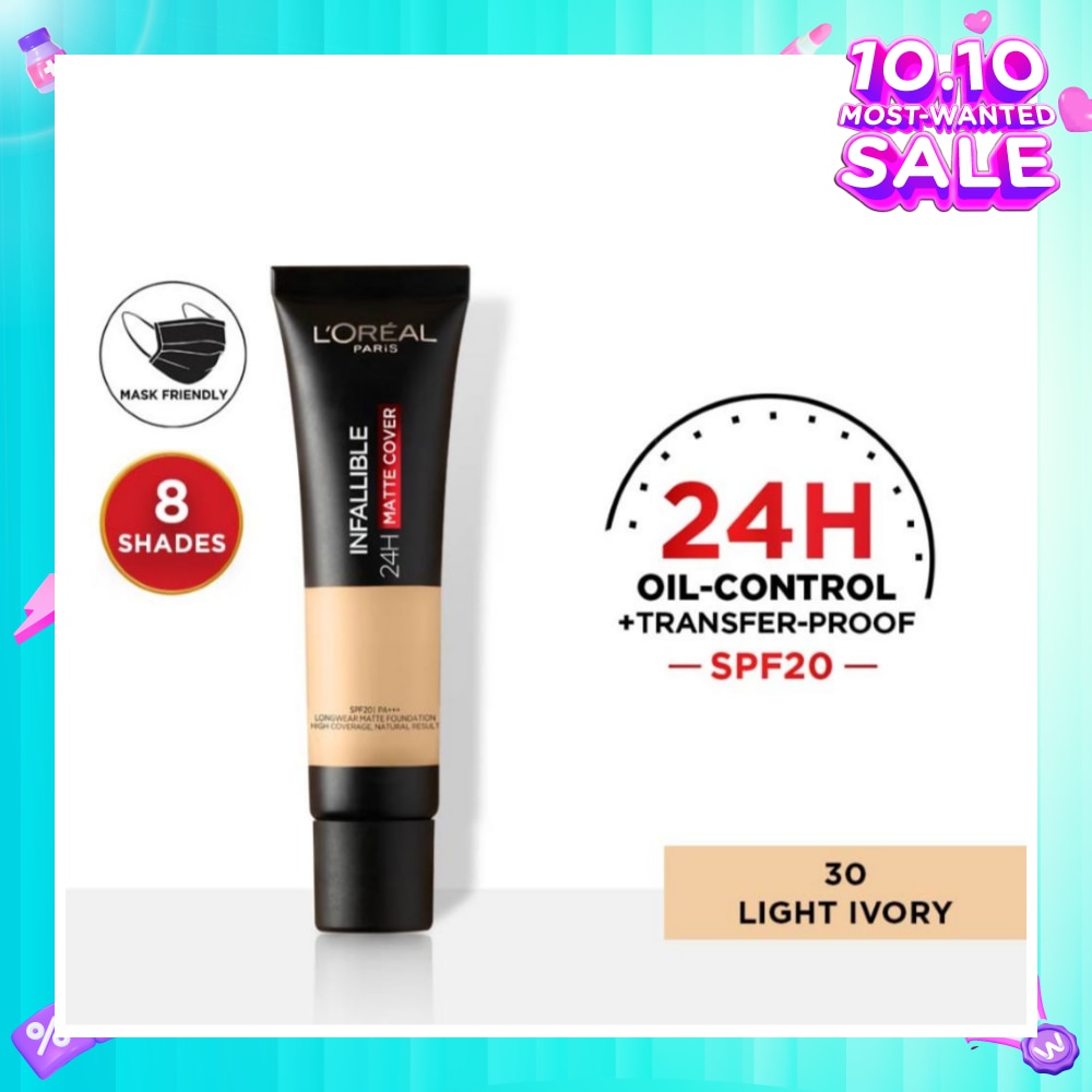 L'OREAL PARIS MAKEUP Infallible 24H Matte Cover Liquid Foundation 30 Light Ivory SPF20 35ml