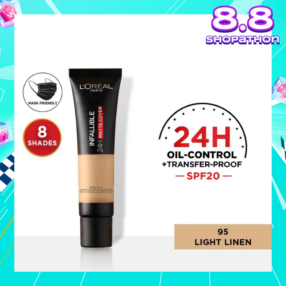L'OREAL PARIS MAKEUP Infallible 24H Matte Cover Liquid Foundation 95 Light Linen SPF20 35ml