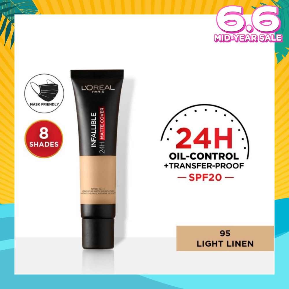 L'OREAL PARIS MAKEUP Infallible 24H Matte Cover Liquid Foundation 95 Light Linen SPF20 35ml