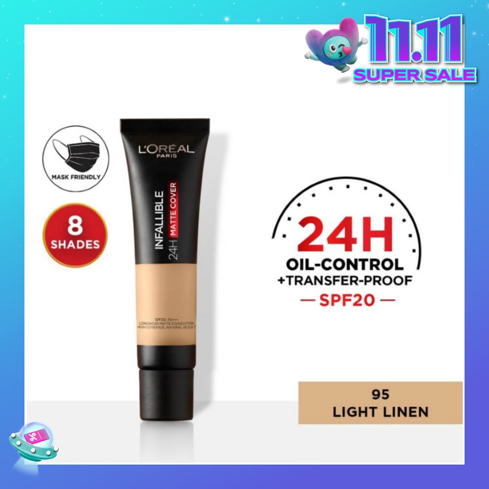 L'OREAL PARIS MAKEUP Infallible 24H Matte Cover Liquid Foundation 95 Light Linen SPF20 35ml (Expiry: Aug`2026)