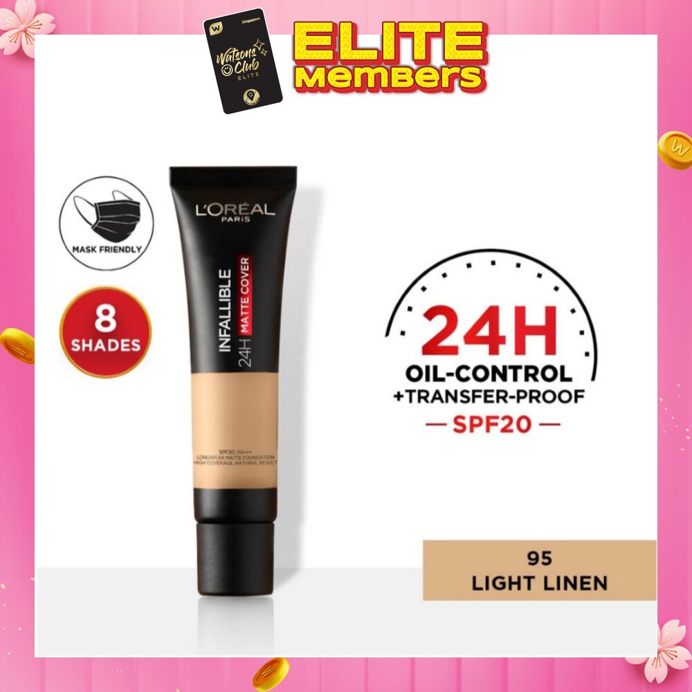 L'OREAL PARIS MAKEUP Infallible 24H Matte Cover Liquid Foundation 95 Light Linen SPF20 35ml (Expiry: Jul`2026)