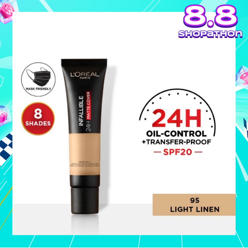 L'OREAL PARIS MAKEUP Infallible 24H Matte Cover Liquid Foundation 95 Light Linen SPF20 35ml