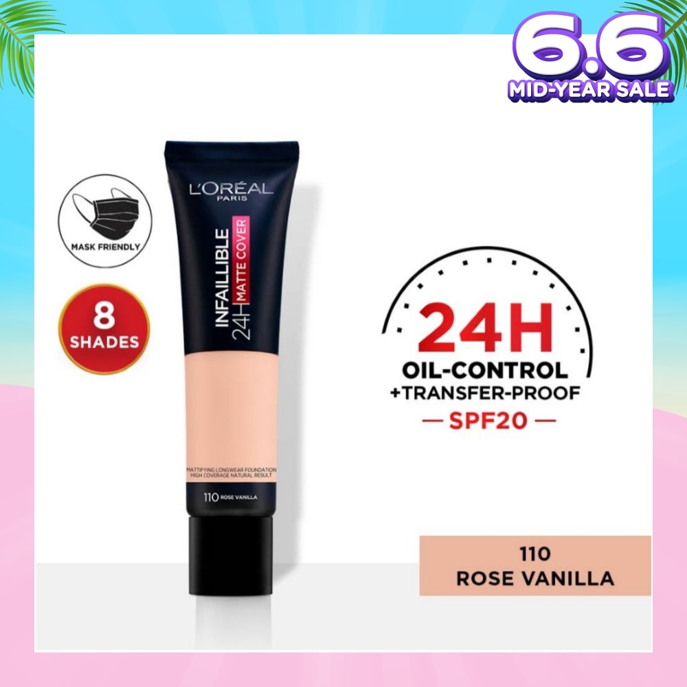 L'OREAL PARIS MAKEUP Infallible 24H Matte Cover Liquid Foundation 110 Rose Vanilla SPF20 35ml