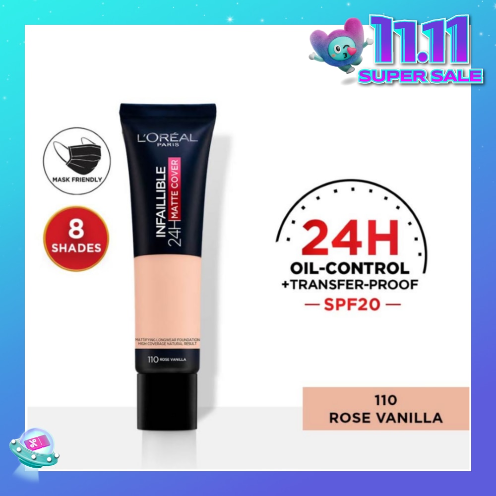 L'OREAL PARIS MAKEUP Infallible 24H Matte Cover Liquid Foundation 110 Rose Vanilla SPF20 35ml