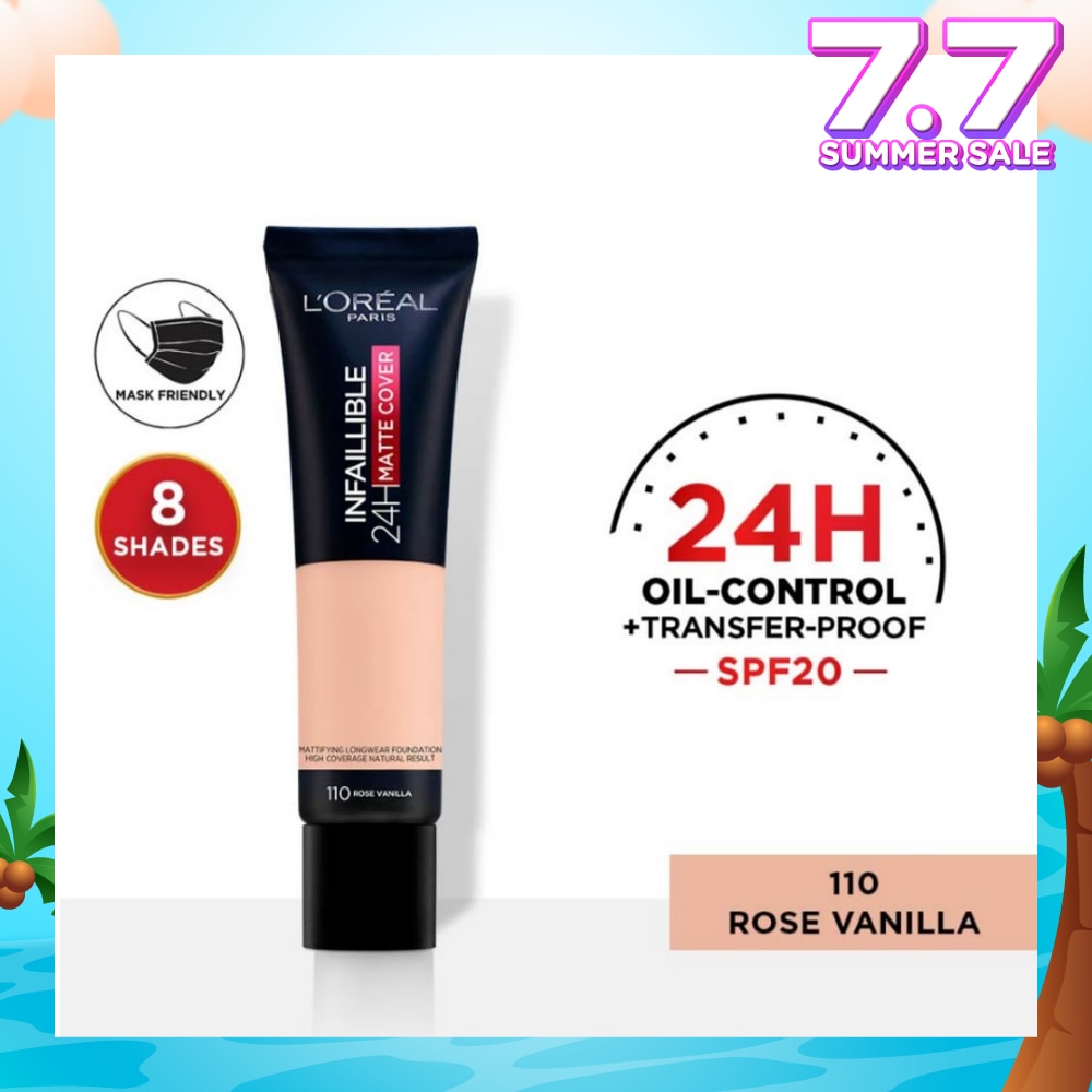 L'OREAL PARIS MAKEUP Infallible 24H Matte Cover Liquid Foundation 110 Rose Vanilla SPF20 35ml