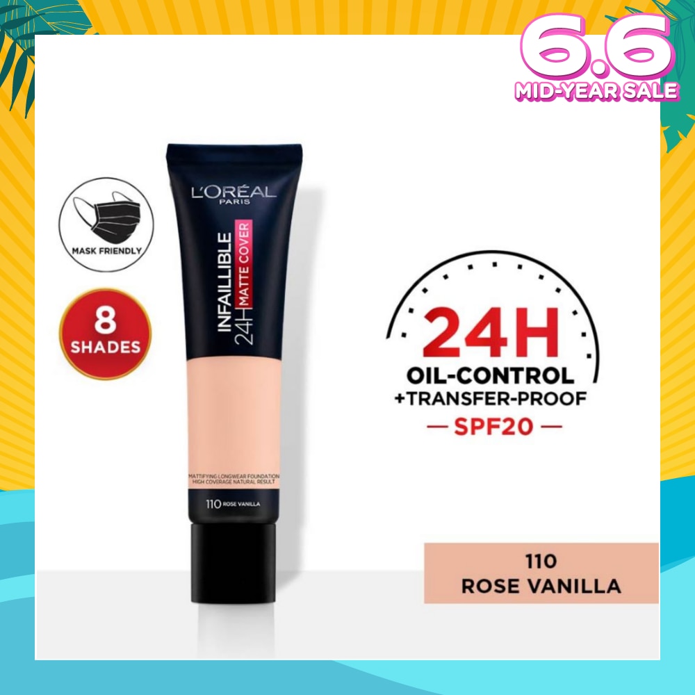 L'OREAL PARIS MAKEUP Infallible 24H Matte Cover Liquid Foundation 110 Rose Vanilla SPF20 35ml