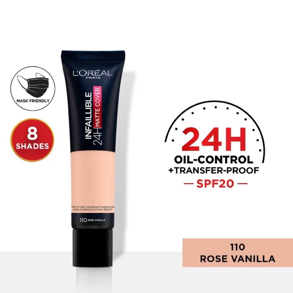 L'OREAL PARIS MAKEUP Infallible 24H Matte Cover Liquid Foundation 110 Rose Vanilla SPF20 35ml