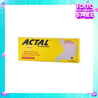 ACTAL Plus Fast Acting Antacid Tablets (Relieves Gastric Pain, Heartburn & Stomach Discomfort) 20s