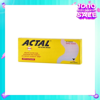 ACTAL Plus Fast Acting Antacid Tablets (Relieves Gastric Pain, Heartburn & Stomach Discomfort) 20s