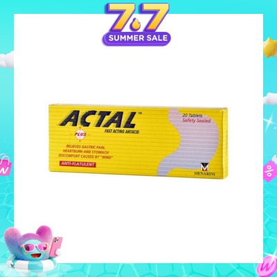 ACTAL - Plus Fast Acting Antacid Tablets (Relieves Gastric Pain, Heartburn & Stomach Discomfort) 20s