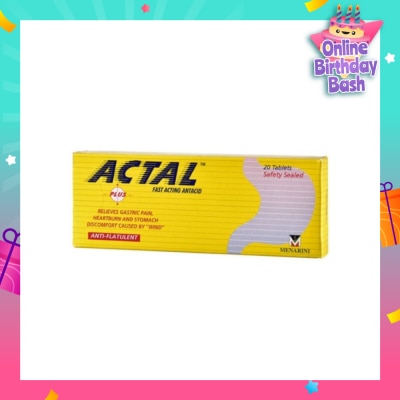 ACTAL Plus Fast Acting Antacid Tablets (Relieves Gastric Pain, Heartburn & Stomach Discomfort) 20s