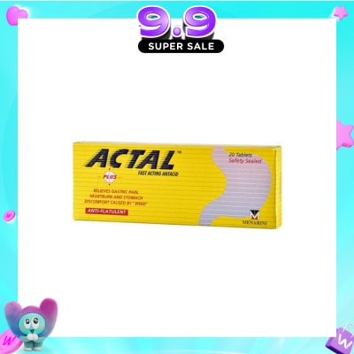 ACTAL - Plus Fast Acting Antacid Tablets (Relieves Gastric Pain, Heartburn & Stomach Discomfort) 20s image