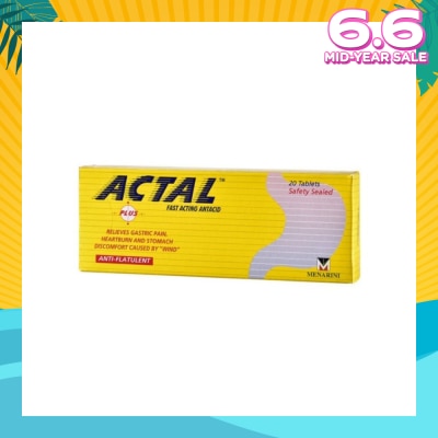 ACTAL Plus Fast Acting Antacid Tablets (Relieves Gastric Pain, Heartburn & Stomach Discomfort) 20s