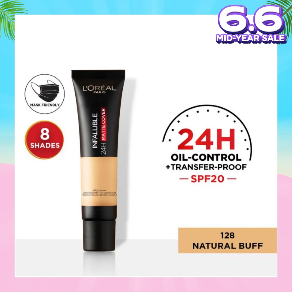 L'OREAL PARIS MAKEUP Infallible 24H Matte Cover Liquid Foundation 128 Natural Buff SPF20 35ml