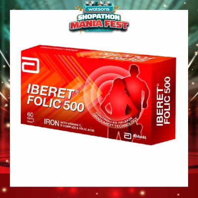 ABBOTT - Iberet Folic 500 Iron with Vitamin BC & Folic Acid Tablets (Promote Iron Absorption) 60s