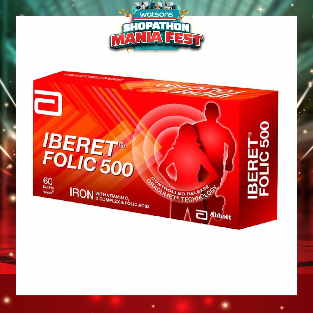 Iberet Folic 500 Iron with Vitamin BC & Folic Acid Tablets (Promote Iron Absorption) 60s