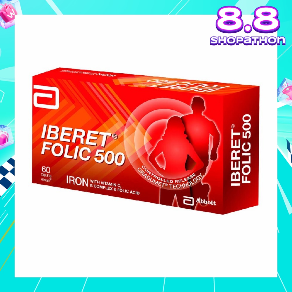 Iberet Folic 500 Iron with Vitamin BC & Folic Acid Tablets (Promote Iron Absorption) 60s