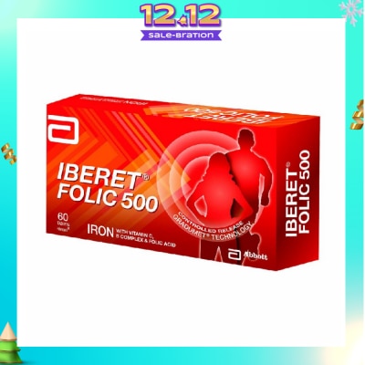 ABBOTT Iberet Folic 500 Iron with Vitamin BC & Folic Acid Tablets (Promote Iron Absorption) 60s