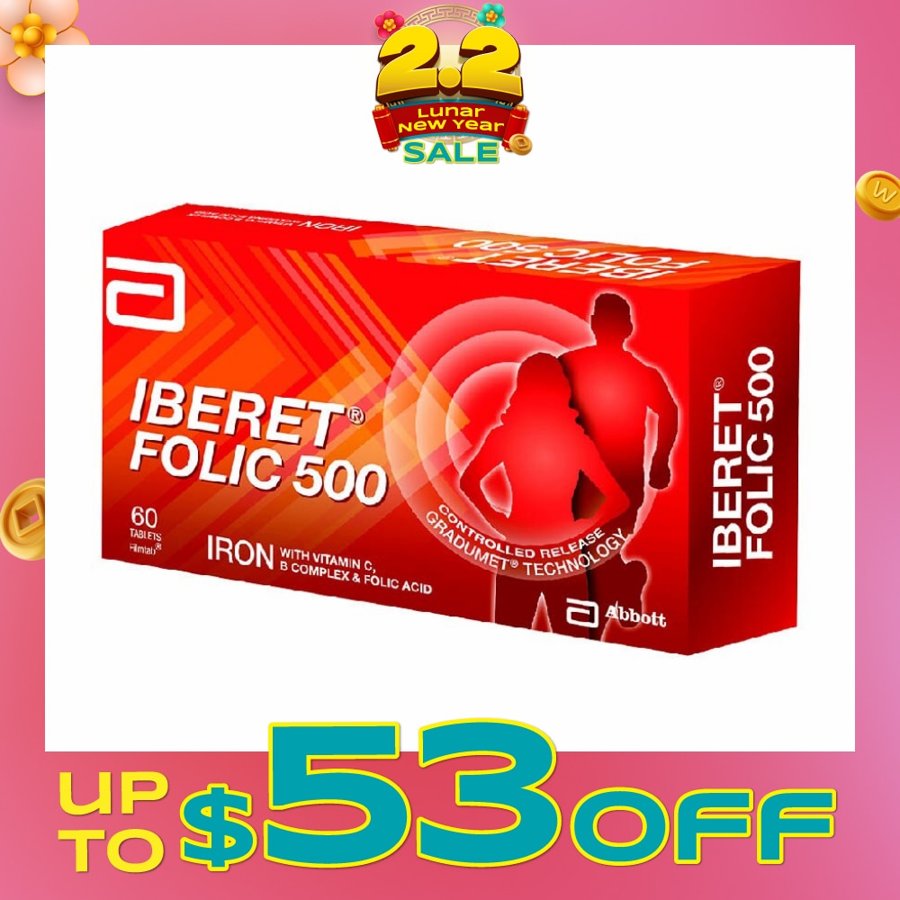 Iberet Folic 500 Iron with Vitamin BC & Folic Acid Tablets (Promote Iron Absorption) 60s