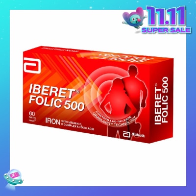 ABBOTT Iberet Folic 500 Iron with Vitamin BC & Folic Acid Tablets (Promote Iron Absorption) 60s