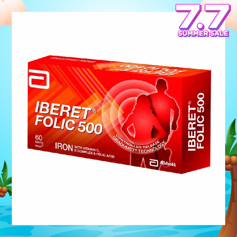 Iberet Folic 500 Iron with Vitamin BC & Folic Acid Tablets (Promote Iron Absorption) 60s
