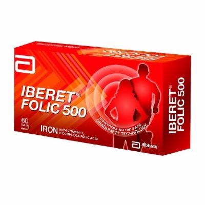 ABBOTT Iberet Folic 500 Iron with Vitamin BC & Folic Acid Tablets (Promote Iron Absorption) 60s