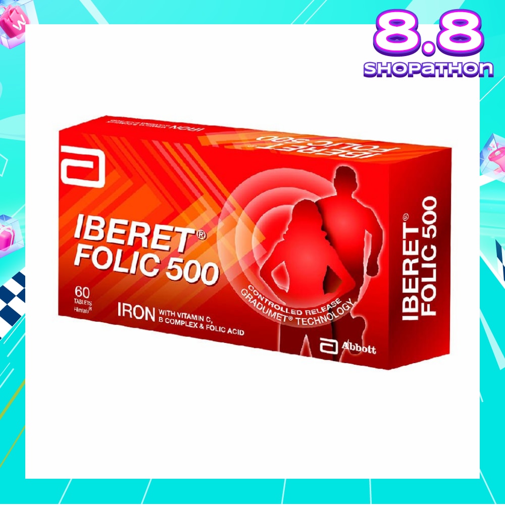 Iberet Folic 500 Iron with Vitamin BC & Folic Acid Tablets (Promote Iron Absorption) 60s