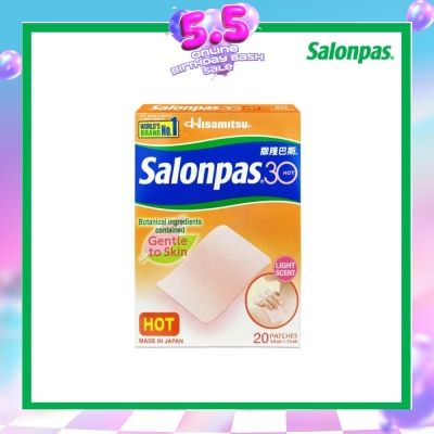 SALONPAS® - 30 Patch Hot Light Scent (Gentle to Skin + Pain Relief) 20s