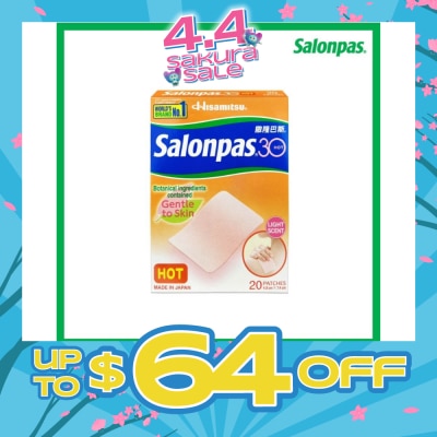 SALONPAS® - 30 Patch Hot Light Scent (Gentle to Skin + Pain Relief) 20s