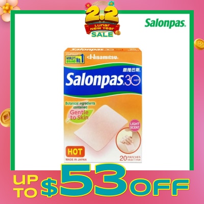 SALONPAS® 30 Patch Hot Light Scent (Gentle to Skin + Pain Relief) 20s