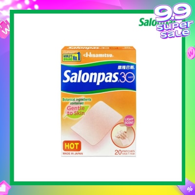 SALONPAS® 30 Patch Hot Light Scent (Gentle to Skin + Pain Relief) 20s