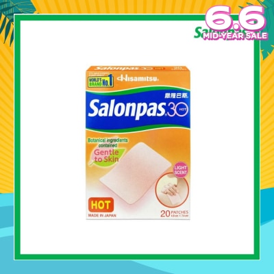 SALONPAS® 30 Patch Hot Light Scent (Gentle to Skin + Pain Relief) 20s