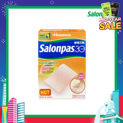 SALONPAS® 30 Patch Hot Light Scent (Gentle to Skin + Pain Relief) 20s